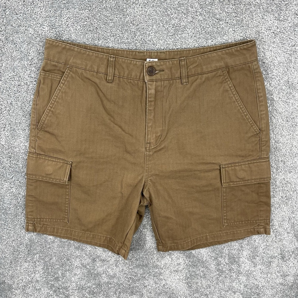 Katin Shorts Mens 34 Brown Cargo Pockets Herringbone Outdoor Fishing 7" Inseam
